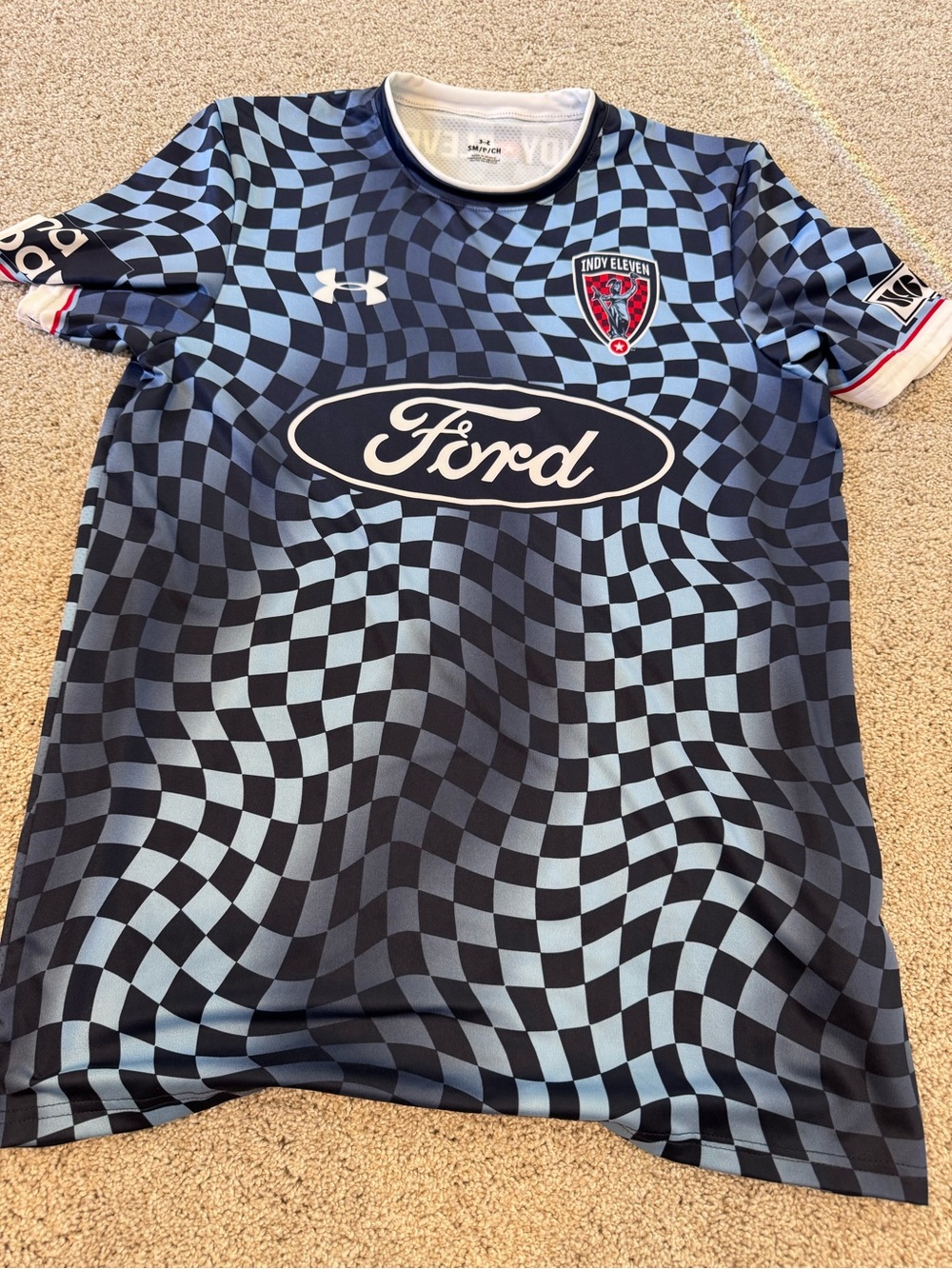 Under Armour Adult Unisex Indy Eleven Blue Checkered Soccer Jersey - brand new